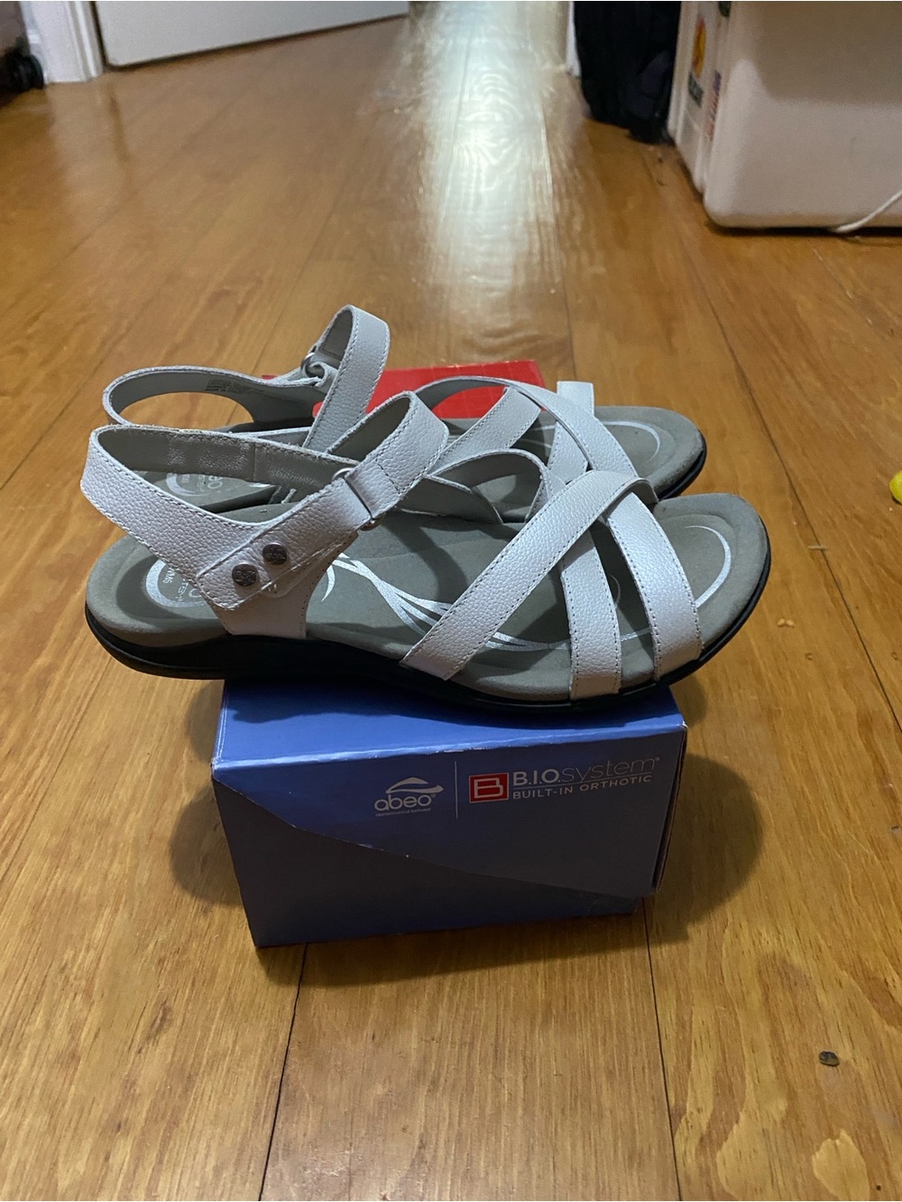 Abeo Light Gray Strappy Slingback Sandals